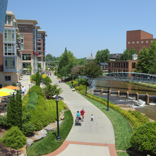 greenville city skyline along river