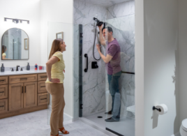 couple shopping for bathroom remodeling options