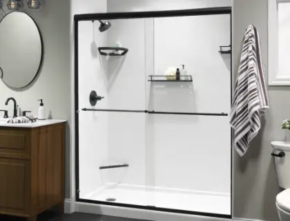 a bright white walk-in shower