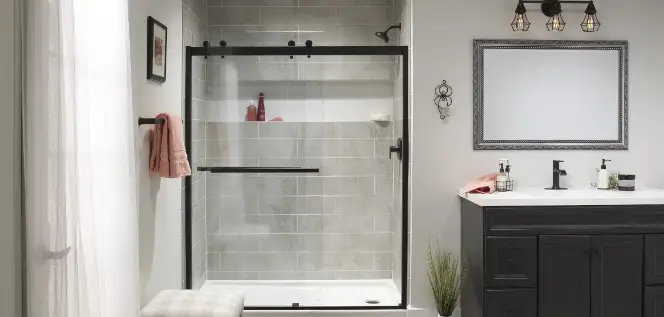Full Bathroom Remodeling with Monument Horizon Beige Etched Acrylic Wall Surrounds