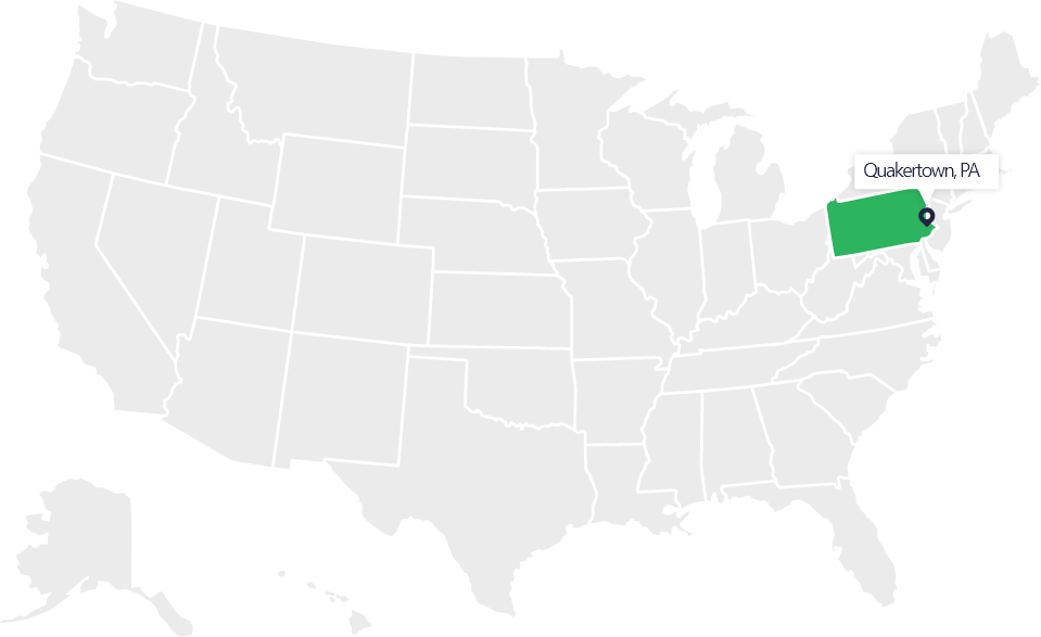 USA map with Quakertown, PA highlighted