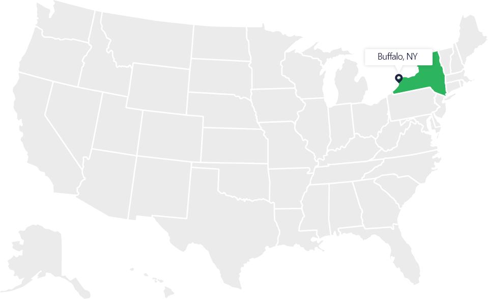 USA map with Buffalo, NY highlighted