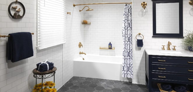 brand new bath remodel featuring a new tub and shower fixtures