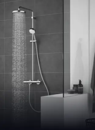 shower with waterfall showerhead