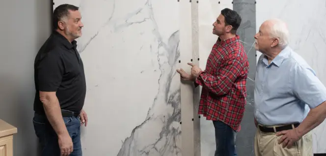 Rich Rome assisting customers on choosing large slab porcelain tile