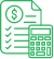green icon with paper, calculator and dollar sign